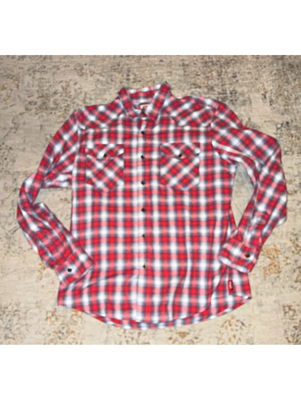 Wrangler Men's Red White Blue Plaid Flannel Cotton Button-Up Shirt L A288